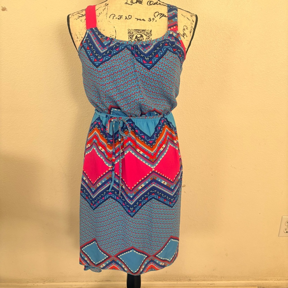 Paper Doll Blue and Pink Chevron Midi Dress Jr.16